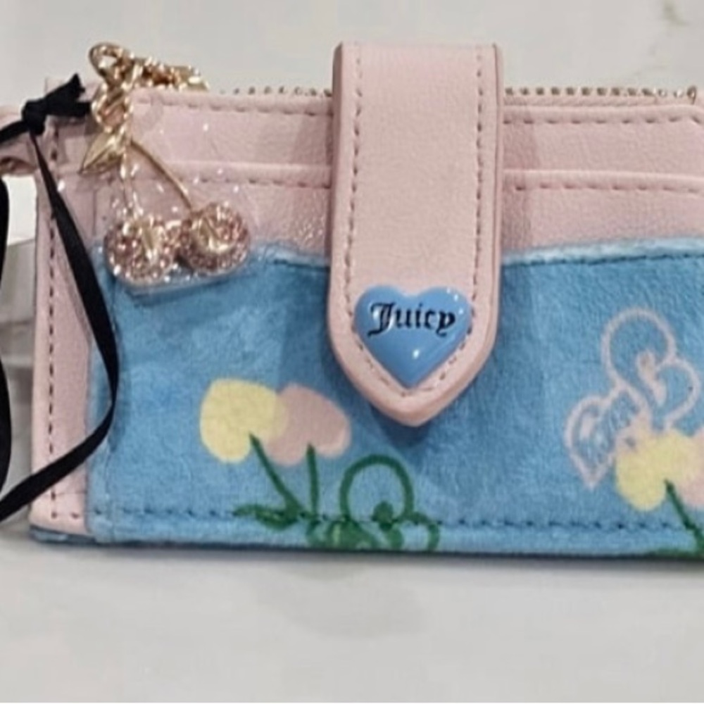Juicy Couture Pink & Light Blue cherry  Charm Card Case